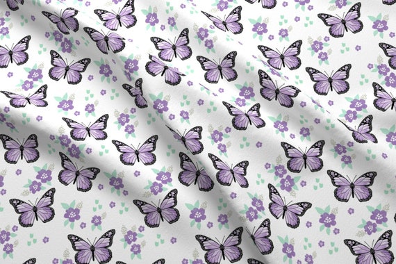 Purple Butterfly Fabric Monarch Butterflies Spring Florals