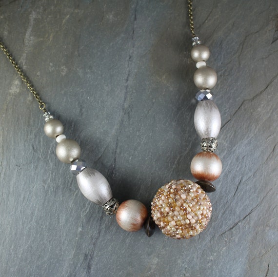 Boho Chic ~ Rustic Romantic ~ Large Hand Beaded Bead necklace ~ Artisan Handcrafted