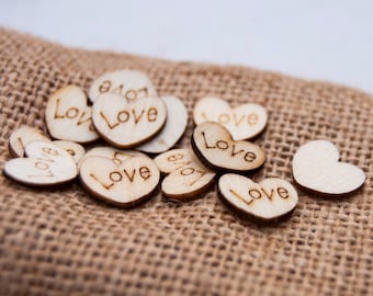 100 Wedding Table Scatter Wood Hearts (1/2 inch diameter), Rustic Wedding Confetti, Heart Table Scatter, Wood Love Hearts, Table Confetti