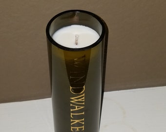 Recycled wine bottle candle