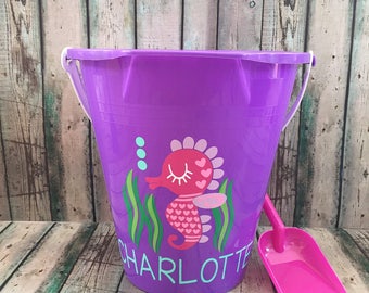 Personalized Beach Bucket - Personalized Sand Bucket - Monogrammed Bucket - Seahorse Sand Pail - Beach Toy - Party Favor - Beach Bucket