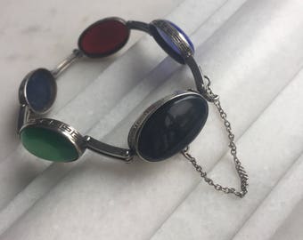 Vintage Sterling Silver Scottish Agate Bracelet