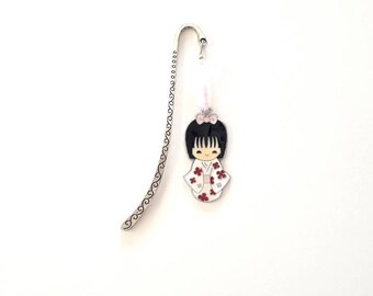Kawaii kokeshi engraved steel bookmark