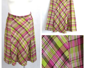 Vintage 70's Women Skirt Mod Knee Length Tartan Check A-line UK12/14 EU38/40