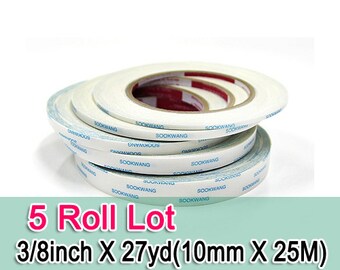 Sookwang Double Sided Adhesive Tape : 5 Roll Lot 3/8 inch x 27 yards (10mm X 25M) Double-sided Tape