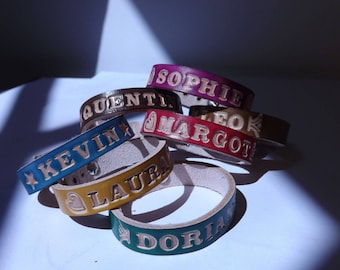 Personalized leather name bracelet