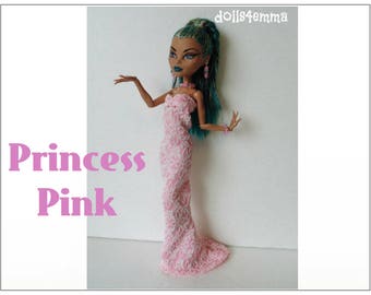 Monster High Nefera Doll Clothes PRINCESS PINK Gown and Jewelry Handmade Fashion - by dolls4emma