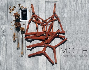 New set - "Potter's Clay colour" - body harness, open panties, strappy panties,bdsm, harness lingerie,sexy harness,mari moth lingerie