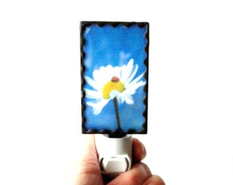 Flower night light, stained glass night light, photo night light, daisy night light, hallway night light, plug in night light,