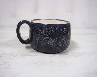 Large Ceramic Mug, Large Tea Mug, Wheel Thrown Mug, Wheel Thrown Pottery, Large Tea Cup, Tea Cup, Hot Chocolate Mugs, Cocoa Mug, Black Mug