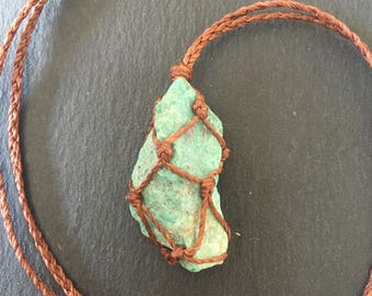 Raw chrysocolla necklace, macrame stone pendant, chrysocolla jewelry, gift for him/her, mens neckkace, hippie necklace