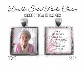 Custom Wedding Bouquet Photo Charm - Personalized Picture Memorial Wedding Charm with Heaven Poem In Memory - Square Pendant 23 Designs