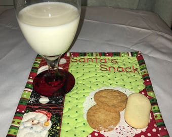 Santa Snack Mat for Christmas Eve Milk and Cookies -- Snack Mats, Mini Placemats, Centerpiece, Small Wall Hanging