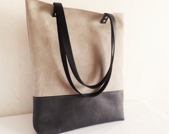 Leather tote bag, large tote bag, vegan leather tote, grafitti grey and dove grey tote bag, grey tote bag, school bag, book bag, Work bag