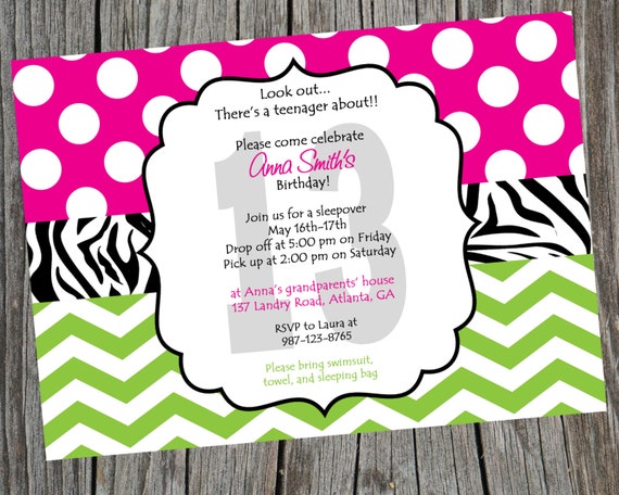 printable birthday party invitations fashion dresses teenage sleepover invitations