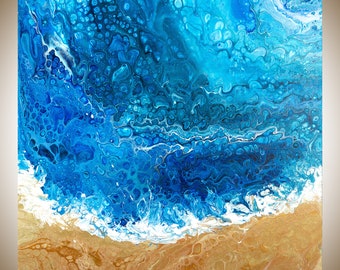 Abstract painting Original artwork large wall art colourful abstract painting on canvas blue white gold by qiqigallery