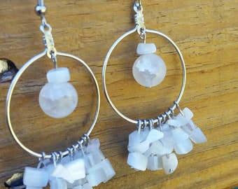 White and silver Cluster Dangle Earrings
