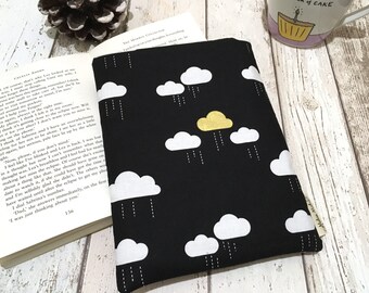 Metallic Cloud Book Buddy®, Small Medium Book Sleeve, Book Lover Gift, Rainy Day Book Pouch, Paperback Cover, Black Gold Bookworm Bag