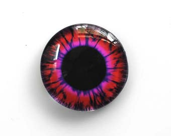 25mm handmade glass eye cabochon - magenta / purple eye - standard profile