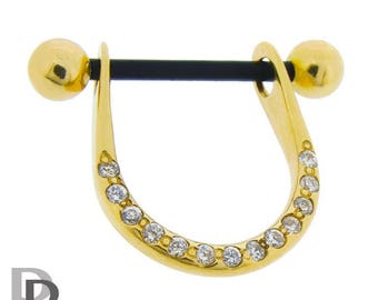 Piercing Téton Or massif 18K et Cristaux blancs