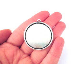 30mm Double Sided Round Pendant Settings, Silver Plated, pick your amount, B97
