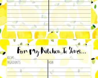 Lemon Printed Recipe Card 5X7