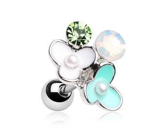 Flower Ranai Sparkle Pearlescent Cartilage Tragus Earring