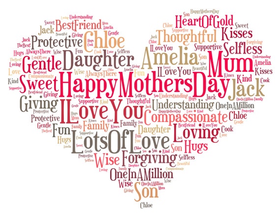 Mothers Day heart word art DIGITAL IMAGE any colours any