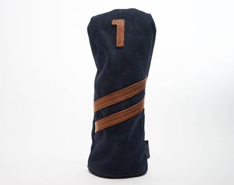 Personalized Handmade Golf Headcover in Navy, Golf club Head Cover, Waxed Canvas golf gifts for men