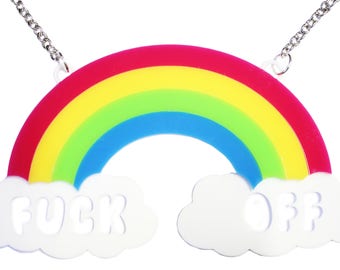 Extra Large Fuck Off Rainbow Perspex Necklace - Statement Jewellery Neon Funny Bright Sweary