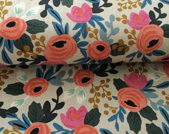 Rifle Co. Les Fleurs fabric, floral cotton canvas, Fabric by the yard, Rifle floral, cotton canvas, upholstery, les fleurs rosa, natural
