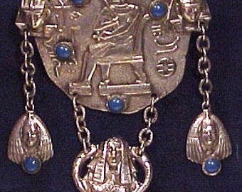 Superb Deco Osiris Egyptian SP Dangle Brooch 1920