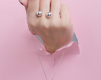 Sterling Silver 925 dimensionless adjustable fashion ring 2 of the ball