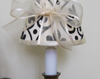 Chandelier Lamp Shades Black and Cream with Cream Bow