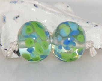 Ocean Park Speckle Lampwork Glass Bead Pair
