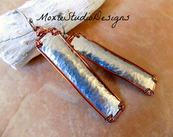 Mixed Metal Earrings, Long Boho Earrings, Silver and Copper Earrings, Mixed Metal Jewelry, Artisan Earrings, Unique Earrings, Long Earrings