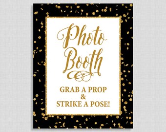 Photo Booth Sign, Black & Gold Glitter Confetti Shower Sign, Wedding, Baby Shower Sign, INSTANT PRINTABLE