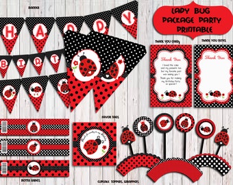 Ladybug Party Package,Ladybug Birthday Party,Ladybug Party Supplies,Banner,sign PRINTABLE DIY Instant Download