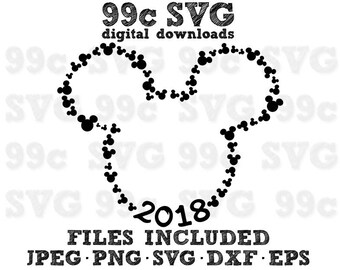 2018 Mickey Heads Outline SVG DXF Png Vector Cut File Cricut Design Silhouette Vinyl Decal Disney Party Stencil Template Heat Transfer Iron