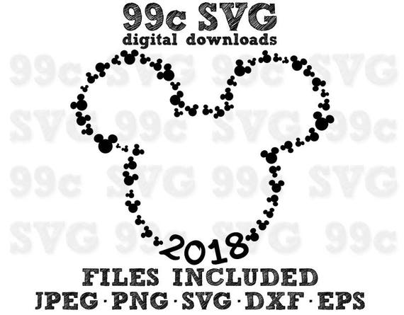 2018 Mickey Heads Outline Svg Dxf Png Vector Cut File Cricut