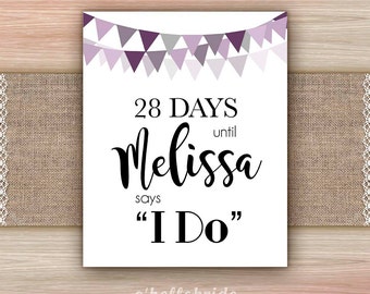 Days Until I Do Bridal Shower Sign Printable Purple Bridal