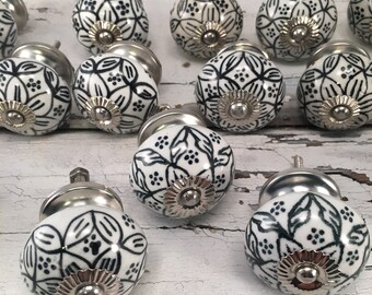 AS IS - Black & White Hand Painted Tomato Knobs Decorative Pull Knob, Furniture Upgrade Ceramic Drawer Pulls, Cabinets, Item #272998850