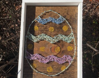 Spring Glittery Easter Egg String Art Wood Sign Home Decor