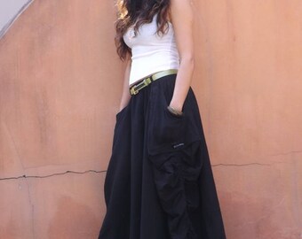 Long Skirt / Maxi Skirt / Long Boho Skirt / Full Length Skirt / Cotton Skirt / Modest Skirt / Plus Size Skirt / Color Black