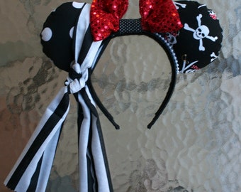 Pirate Minnie Mouse Ears with Red Sequin Bow