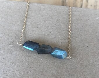 Faceted Labradorite 3-Stone Necklace