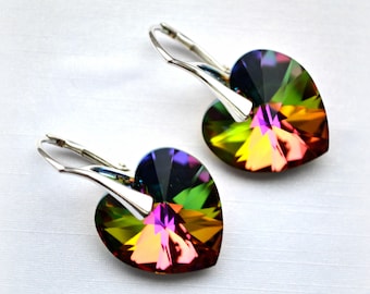 Swarovski Crystal Earrings Vitrail Medium Silver Hooks Bridesmaid earrings gift for her Wedding earrings