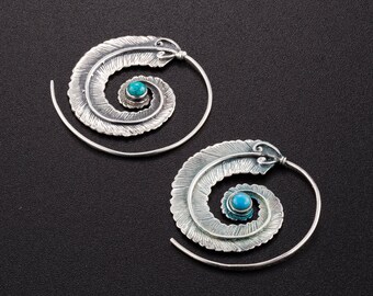 Sterling Silver spiral earrings. boho earrings. boho chic. tribal earrings. ethnic earrings. hippie earrings. boho jewelry. large earrings.