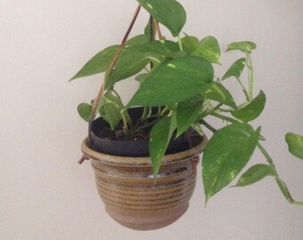 pottery hanging planter pot from 1970's