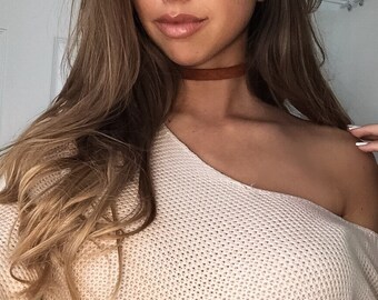 Thick Brown Choker, Suede Choker Necklace, Boho Choker, Gift for her